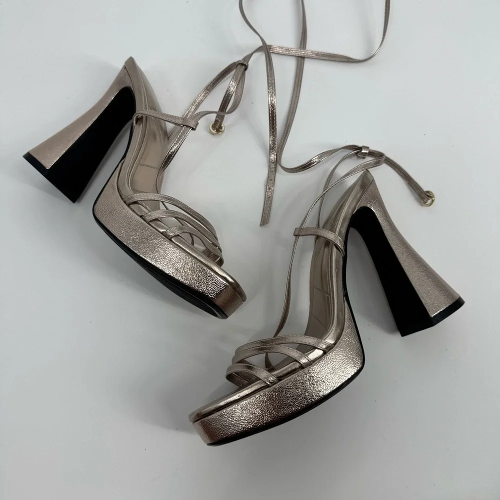 NEW Zara Bronze Metallic Block Heels